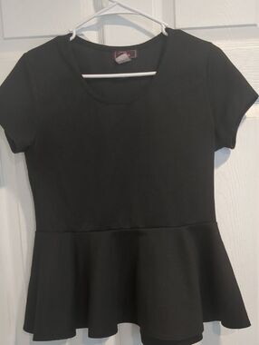 Pinc Black Peplum Top - Size Medium - 2010s Career Core Office Blouse - Style M-